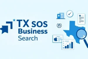 Graphic representation of TX SOS Business Search, with Texas map, magnifying glass, and business icons illustrating company verification and business records search." This should be both descriptive and SEO-friendly! Let me know if you need any adjustments.