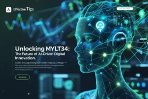 Visual representation of Mylt34 technology, showcasing a futuristic digital interface and human-like figure, symbolizing advanced AI and data analytics.